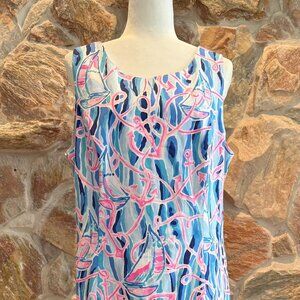 NWT Lilly Pulitzer Mila Stretch Shift Skim Blue Reel Naudi Dress Size 16